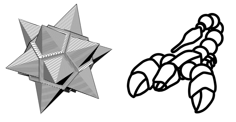 illustrator illustration of sliced dodecahedron and scorpion