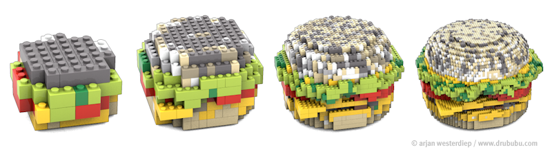 lego hamburger at different resolutions