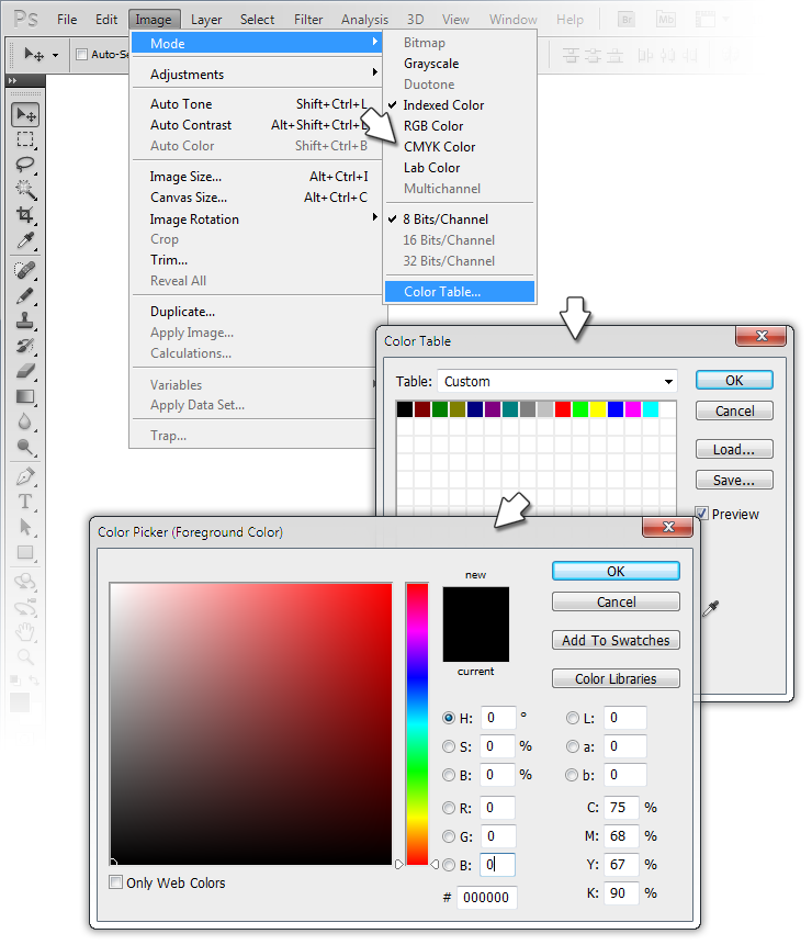 adobe photoshop color table adjustment
