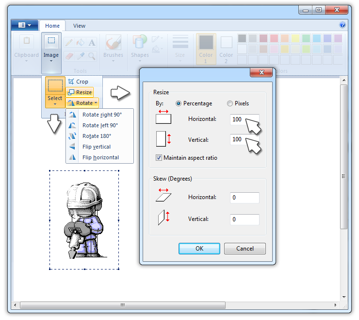 scaling pixel art in MS Paint